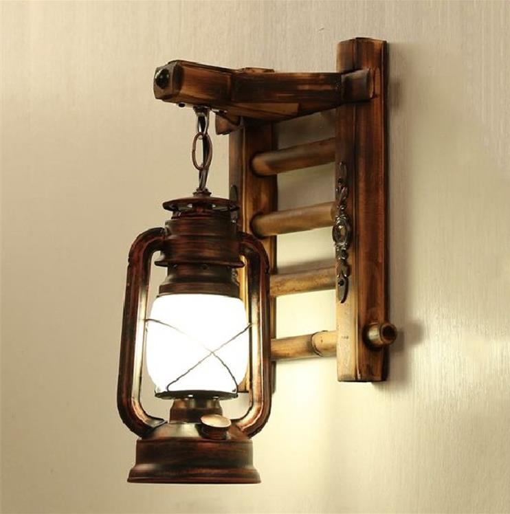 Amerikanesch Country Kerosene Lantern Antique Wall Lamp mat Wooden Hanging Board