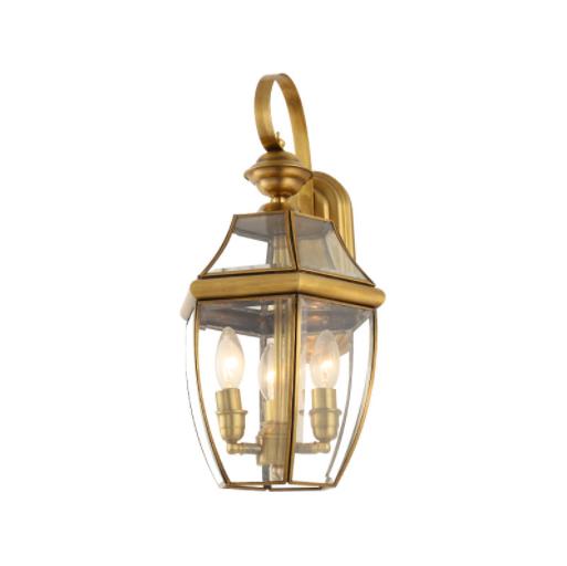 Extern- Polänesch Brass- Fäerdeg Brass Wall Lantern mat Clear Beveled Glass